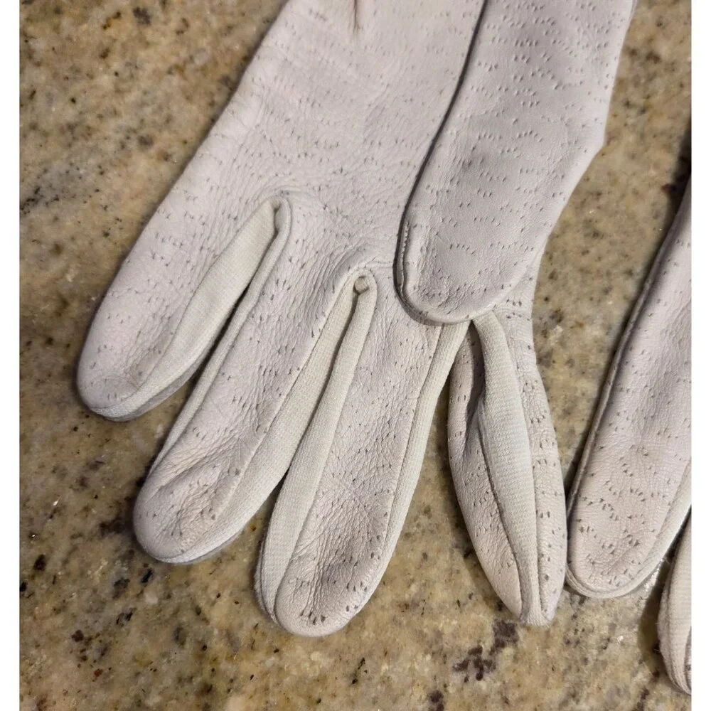 Vintage Womens Size L Gray Leather Stretch Deerskin Gloves